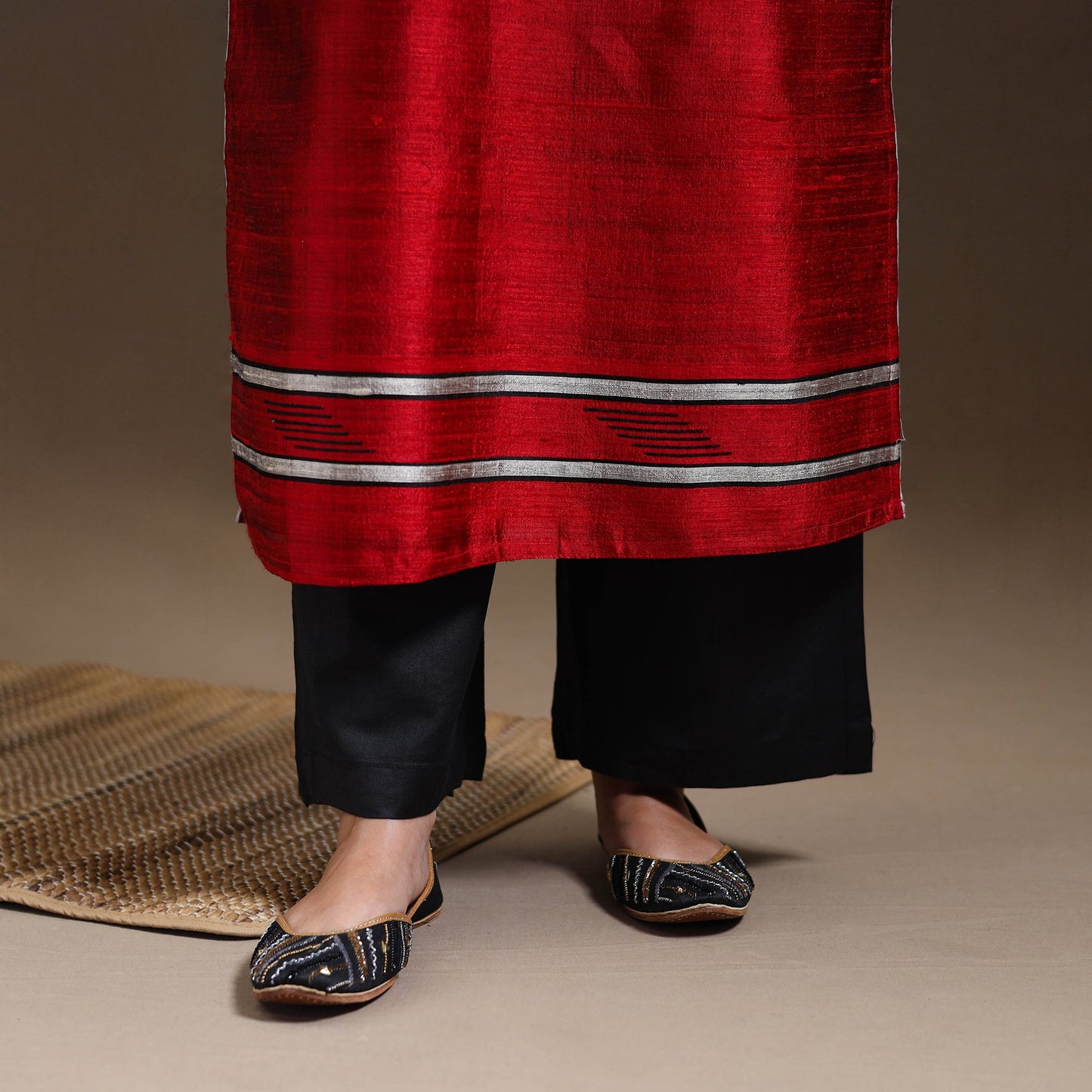 Red - bhagalpuri handloom tussar silk suit set 11