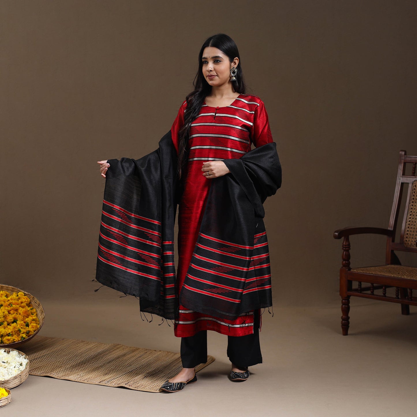 Red - bhagalpuri handloom tussar silk suit set 11