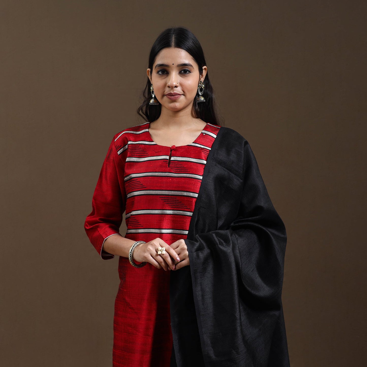 Red - bhagalpuri handloom tussar silk suit set 11