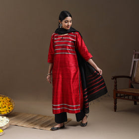 Red - bhagalpuri handloom tussar silk suit set 11