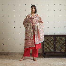  Red Tussar Dupion Silk Handloom Plain Kurta Set 