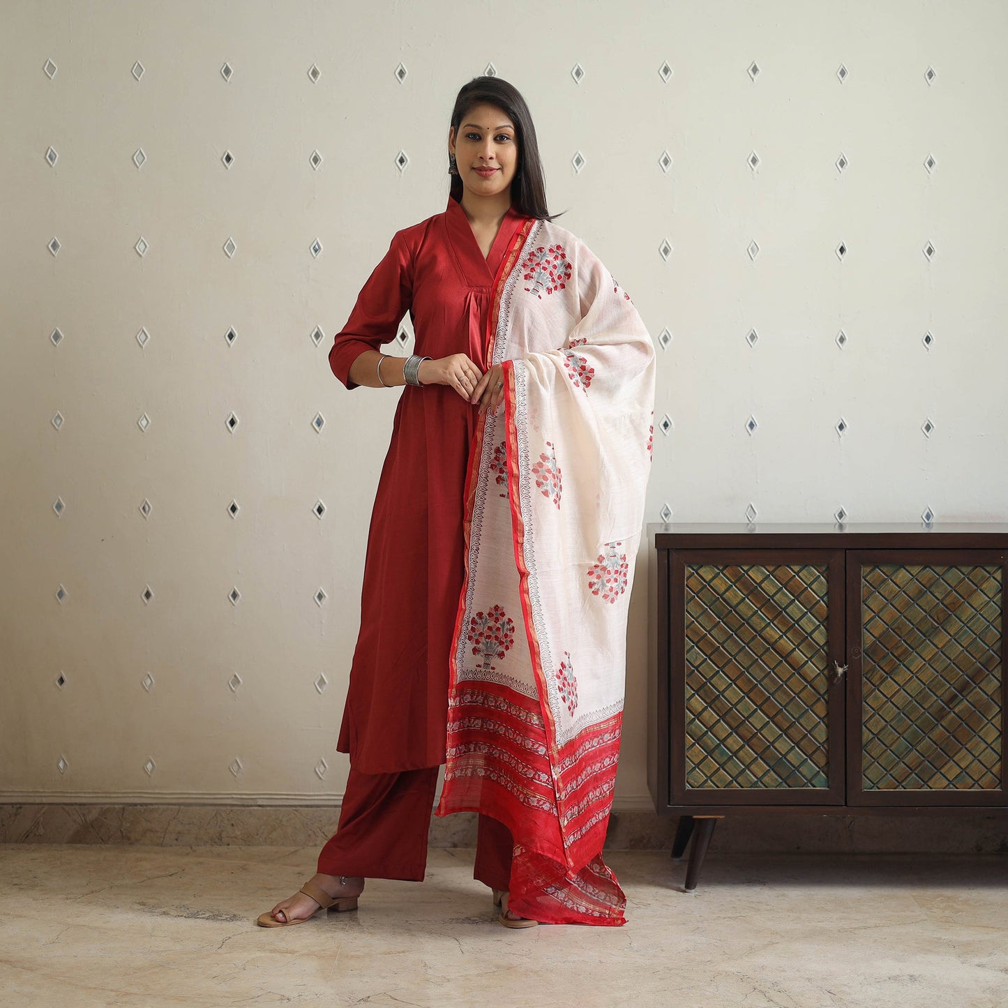 Red - bhagalpuri linen cotton plain kurta set 12
