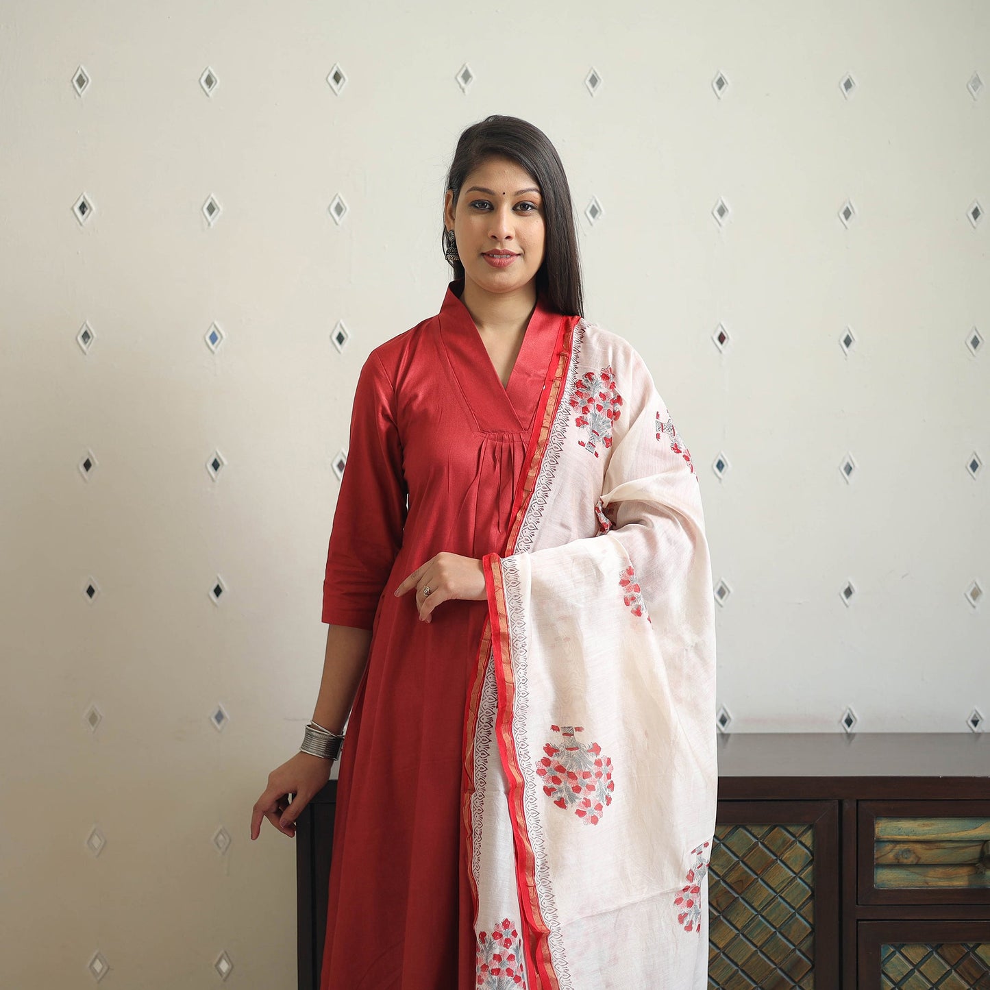 Red - bhagalpuri linen cotton plain kurta set 12