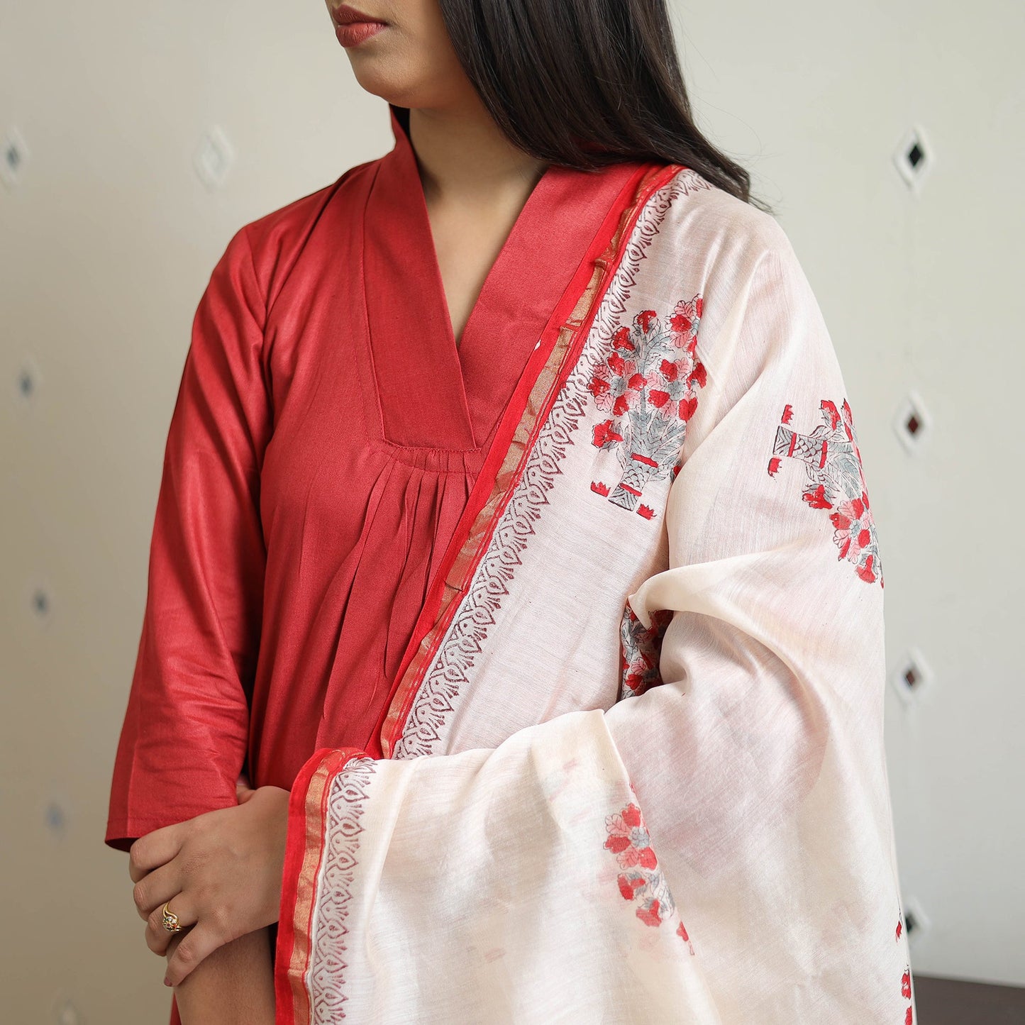 Red - bhagalpuri linen cotton plain kurta set 12