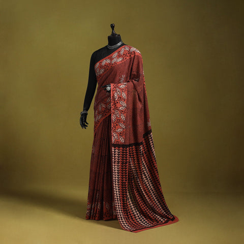 Red - bindaas art natural dyed cotton saree 01 - handcrafted