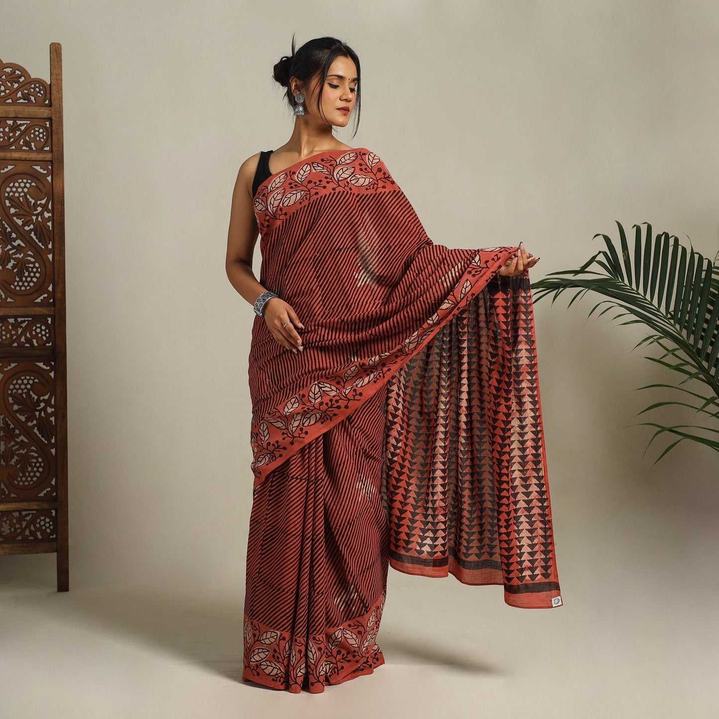  Red Bindaas Art Natural Dyed Cotton Block Print Saree