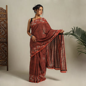  Red Bindaas Art Natural Dyed Cotton Block Print Saree