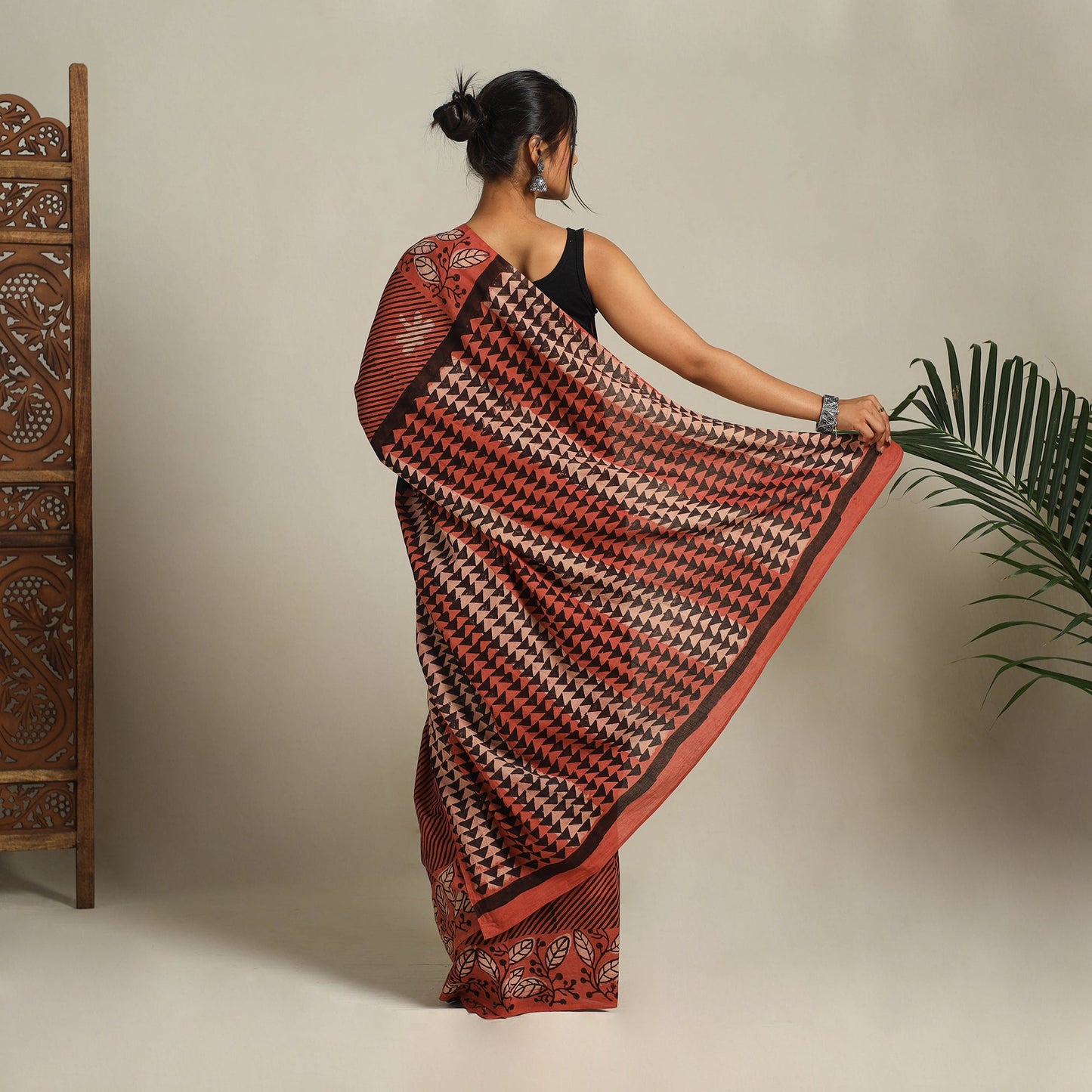  Red Bindaas Art Natural Dyed Cotton Block Print Saree