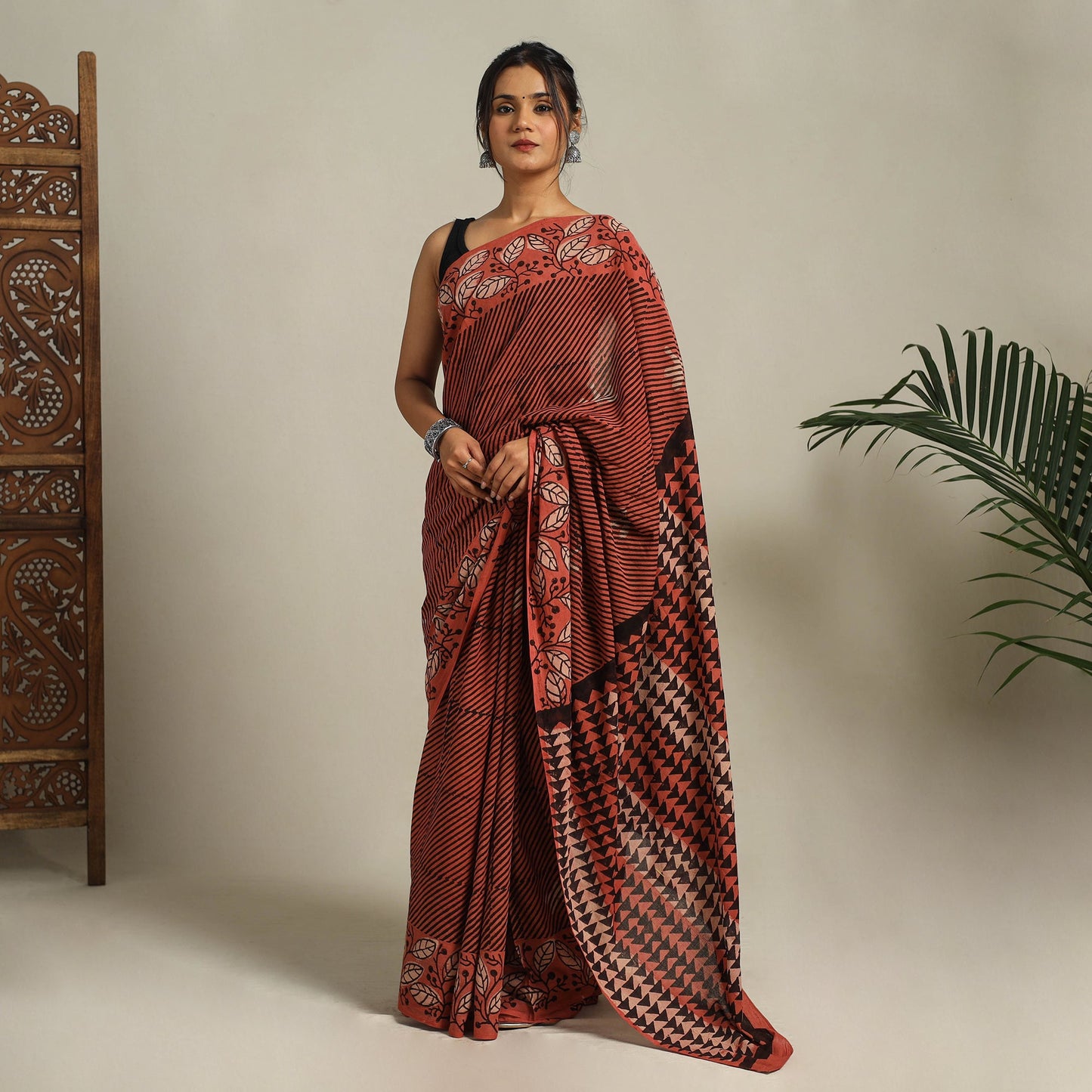  Red Bindaas Art Natural Dyed Cotton Block Print Saree
