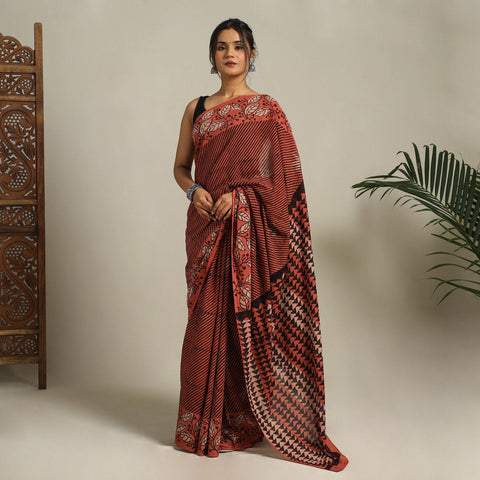  Red Bindaas Art Natural Dyed Cotton Block Print Saree