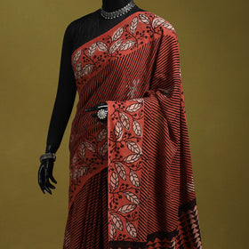 Red - bindaas art natural dyed cotton saree 01 - handcrafted
