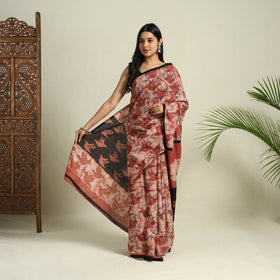 Buy Red Bindaas Art Natural Dyed Cotton Block Print Saree