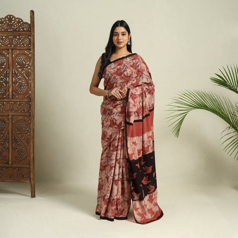 Buy Red Bindaas Art Natural Dyed Cotton Block Print Saree