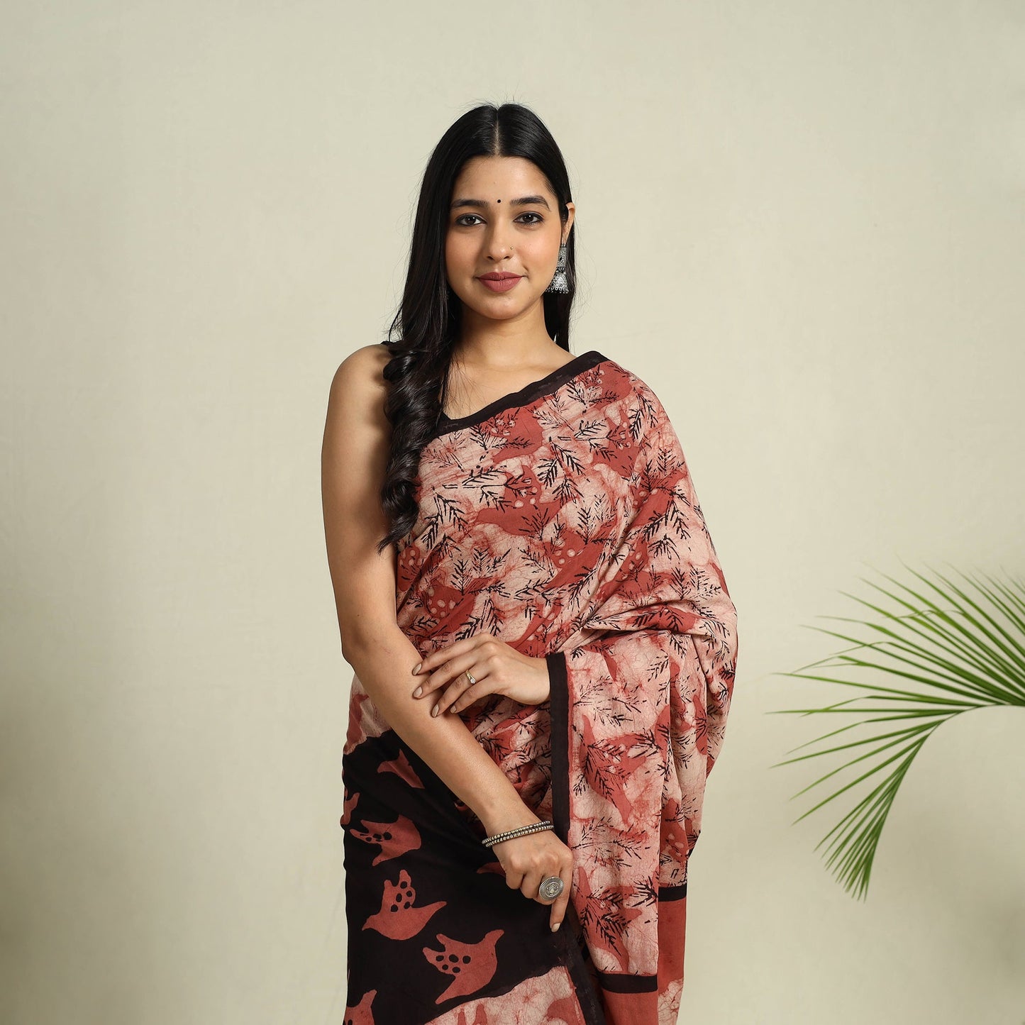 Buy Red Bindaas Art Natural Dyed Cotton Block Print Saree