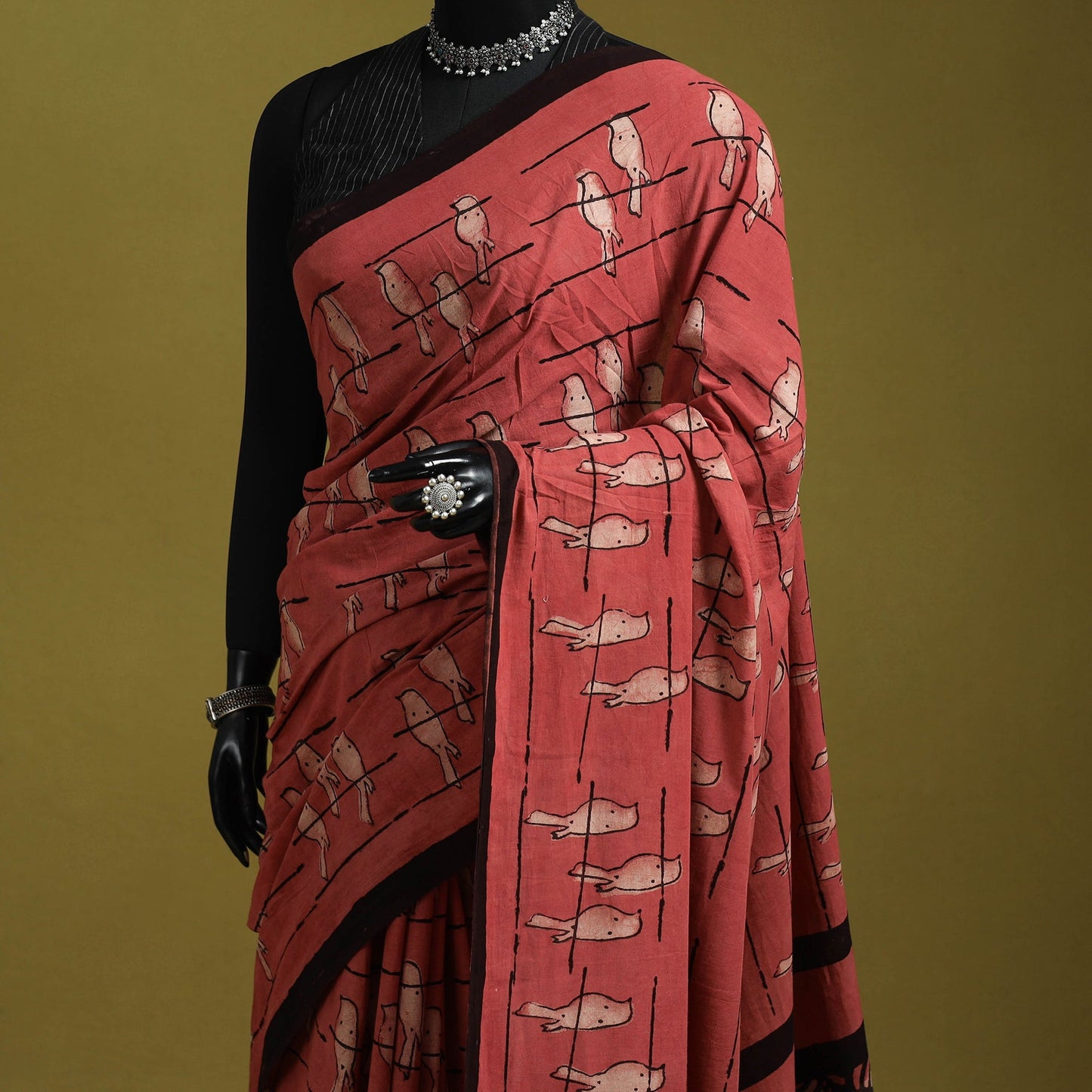 Red - bindaas art natural dyed cotton saree 06 - handcrafted