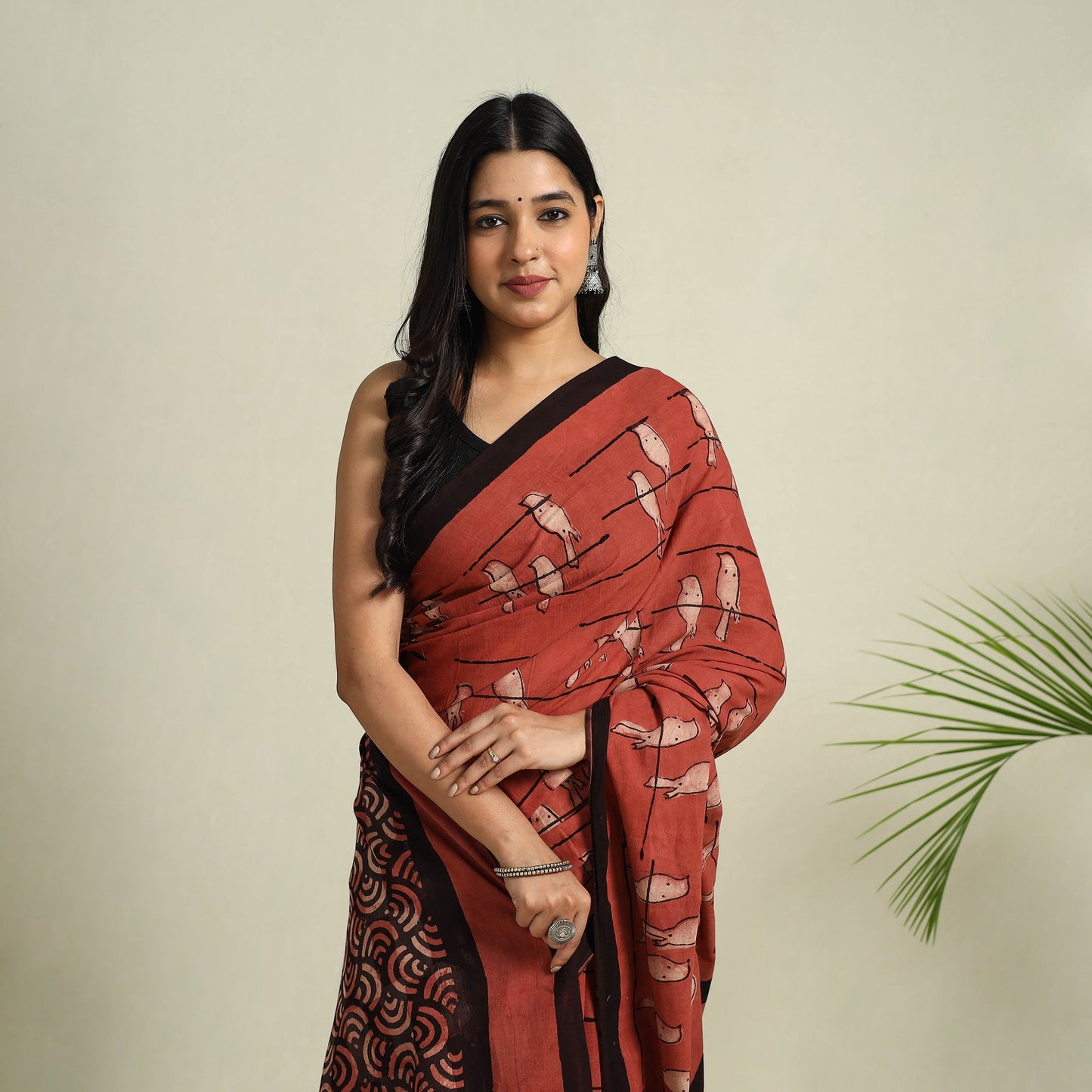  Red Bindaas Art Natural Dyed Cotton Block Print Saree