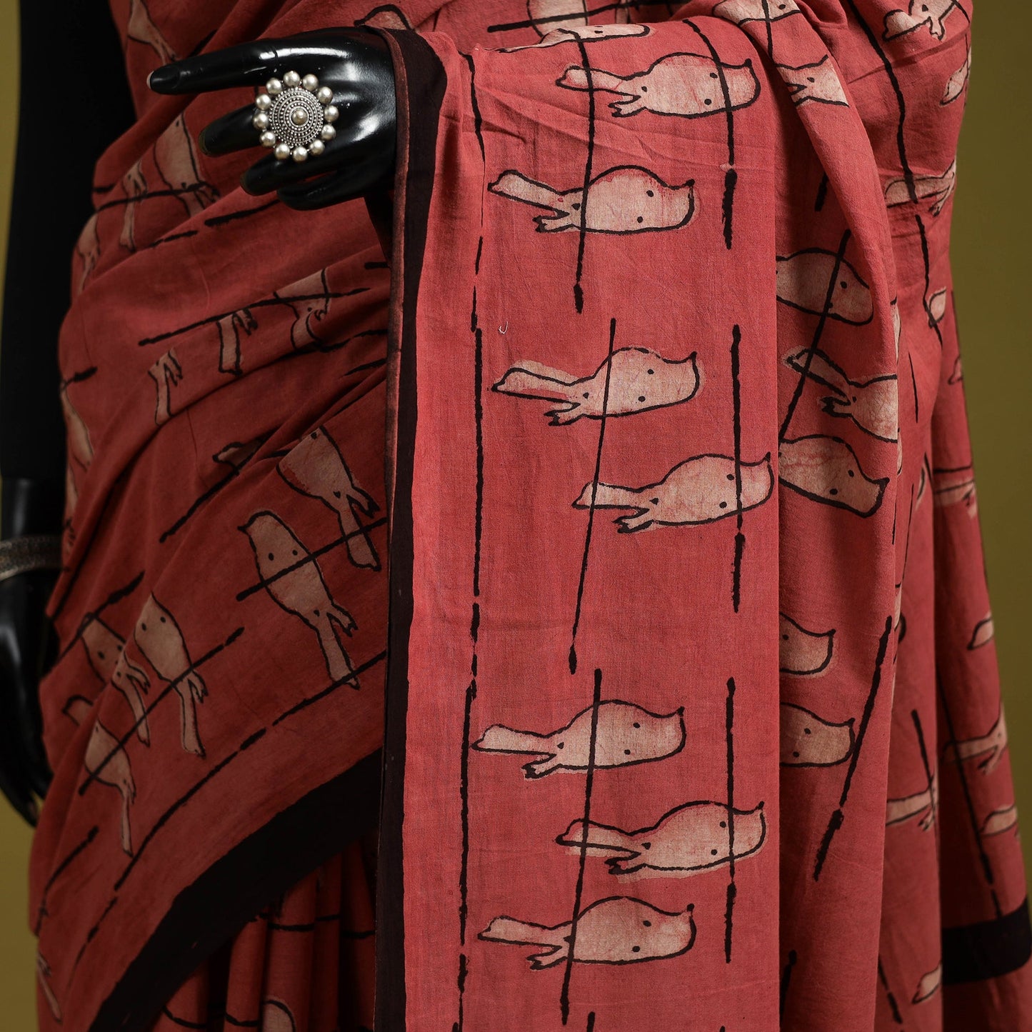 Red - bindaas art natural dyed cotton saree 06 - handcrafted