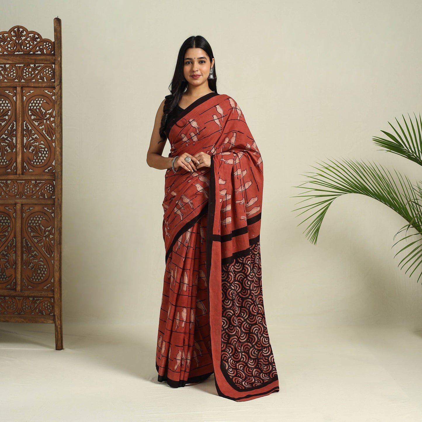  Red Bindaas Art Natural Dyed Cotton Block Print Saree