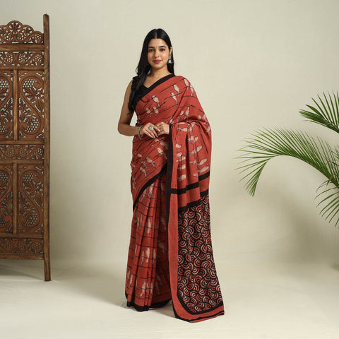 Red Bindaas Art Natural Dyed Cotton Block Print Saree