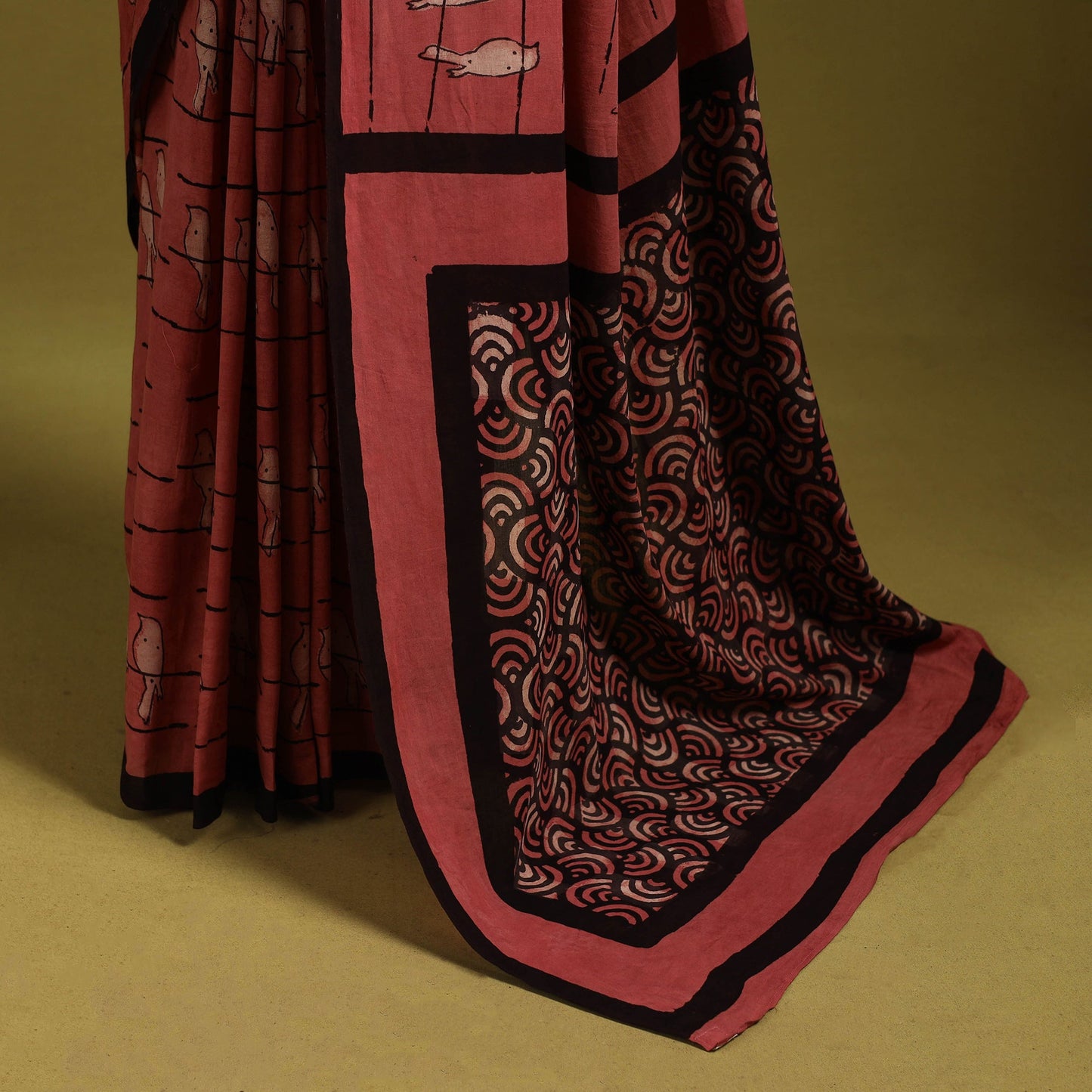 Red - bindaas art natural dyed cotton saree 06 - handcrafted