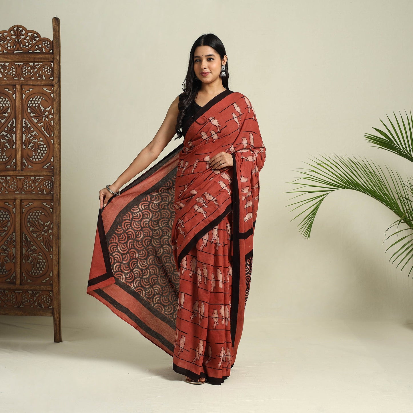  Red Bindaas Art Natural Dyed Cotton Block Print Saree