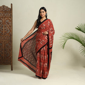  Red Bindaas Art Natural Dyed Cotton Block Print Saree