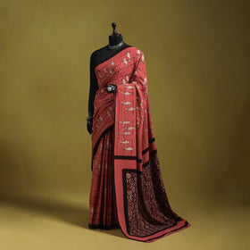 Red - bindaas art natural dyed cotton saree 06 - handcrafted