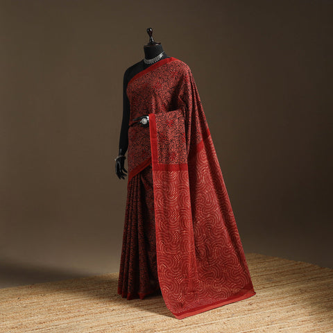 Red - bindaas art natural dyed cotton saree 13 - handcrafted