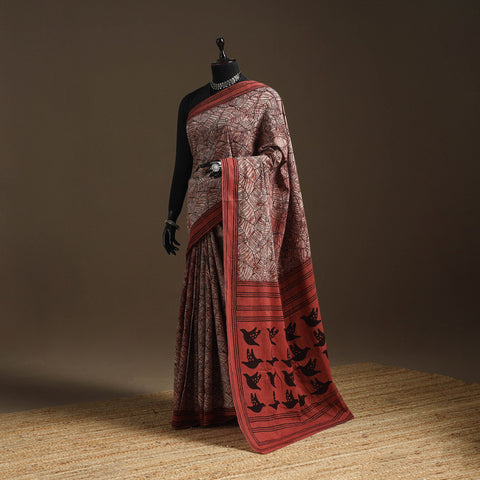 Red - bindaas art natural dyed cotton saree 19 - handcrafted