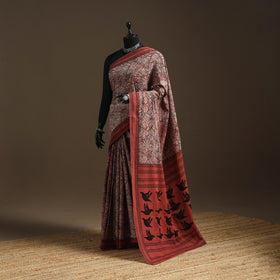 Red - bindaas art natural dyed cotton saree 19 - handcrafted