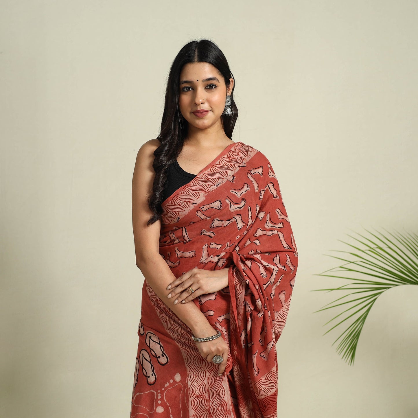 Buy Red Bindaas Art Natural Dyed Cotton Block Print Saree