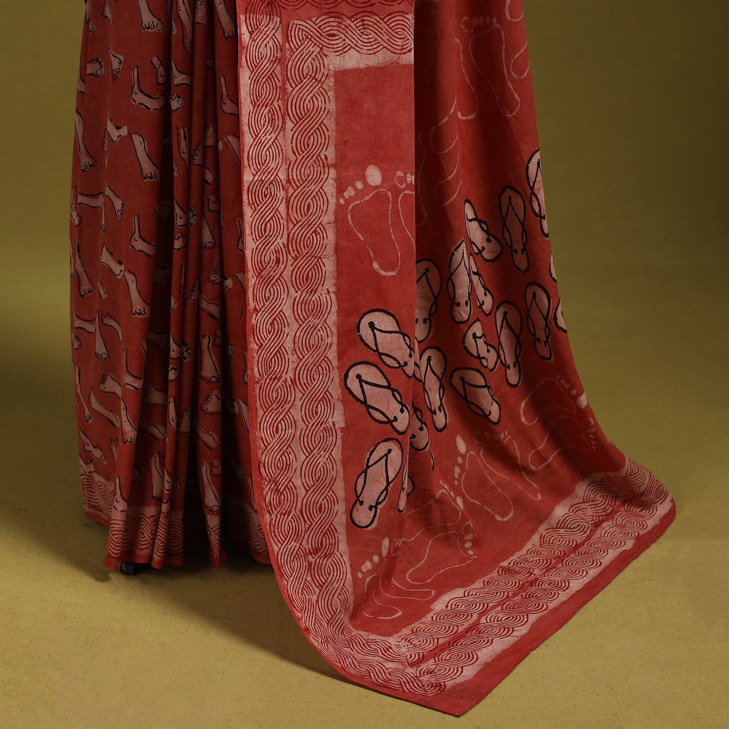 Red - bindaas art natural dyed cotton saree 20 - handcrafted