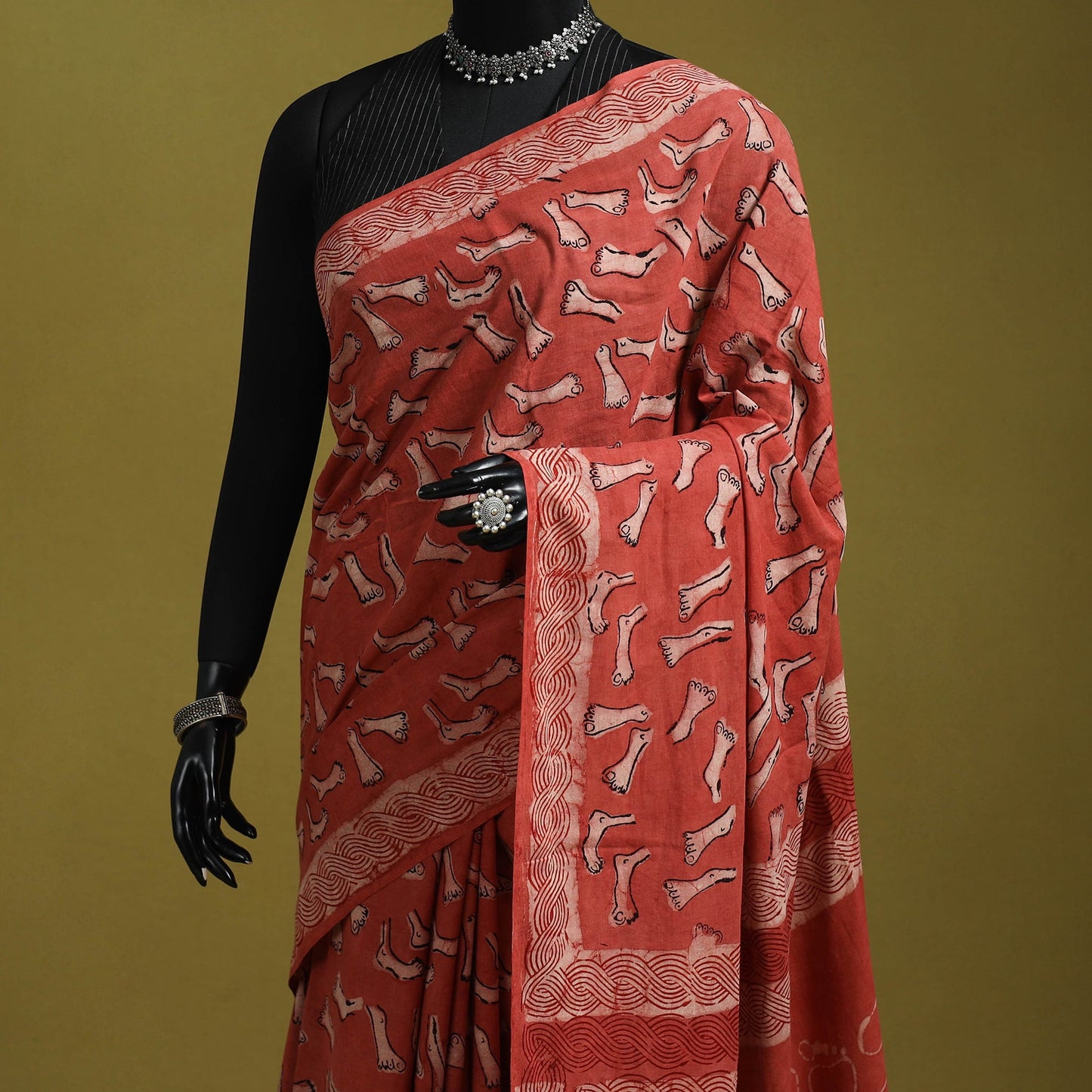 Red - bindaas art natural dyed cotton saree 20 - handcrafted