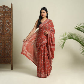 Buy Red Bindaas Art Natural Dyed Cotton Block Print Saree