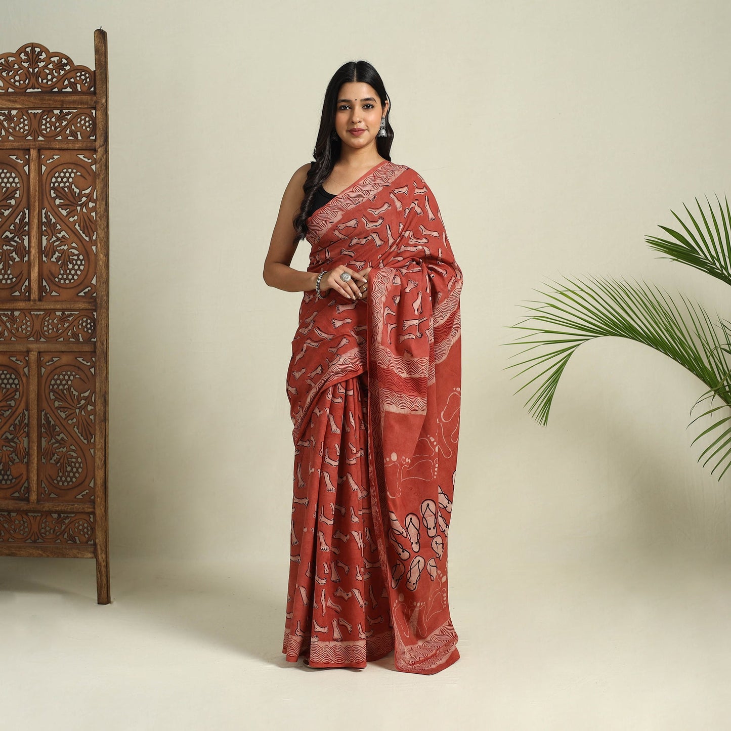 Buy Red Bindaas Art Natural Dyed Cotton Block Print Saree