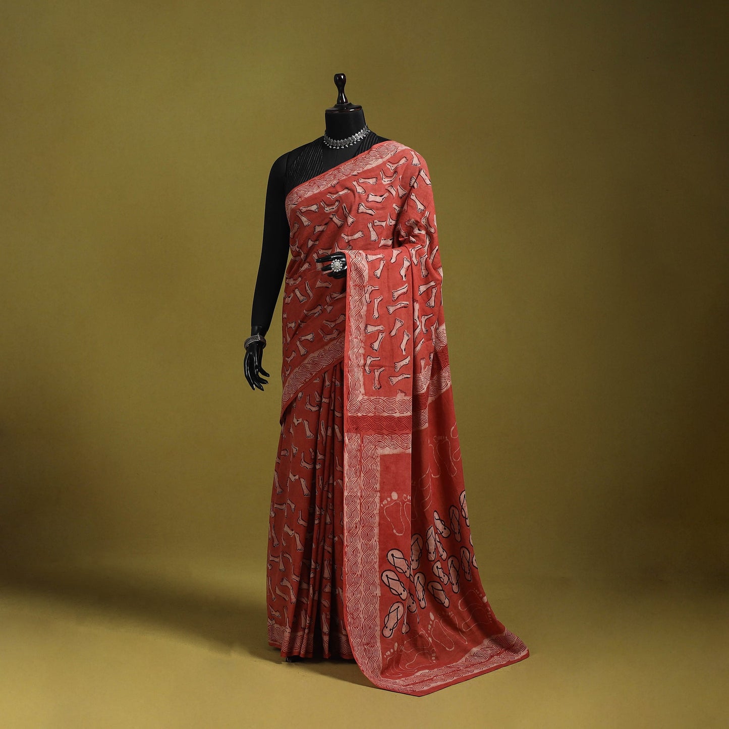 Red - bindaas art natural dyed cotton saree 20 - handcrafted