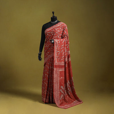 Red - bindaas art natural dyed cotton saree 20 - handcrafted