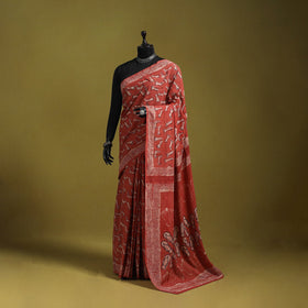 Red - bindaas art natural dyed cotton saree 20 - handcrafted