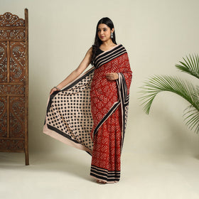 Buy Red Bindaas Art Natural Dyed Cotton Block Print Saree