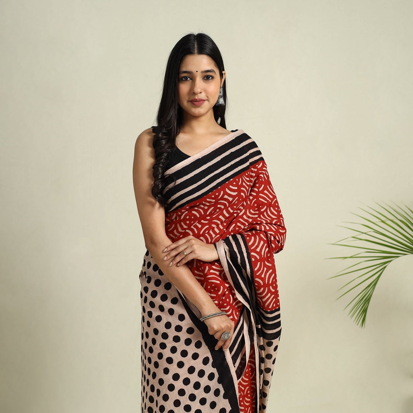 Buy Red Bindaas Art Natural Dyed Cotton Block Print Saree