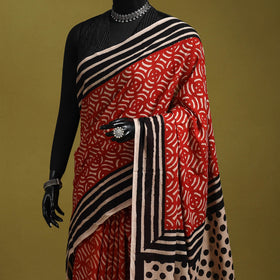 Red - bindaas art natural dyed cotton saree 21 - handcrafted