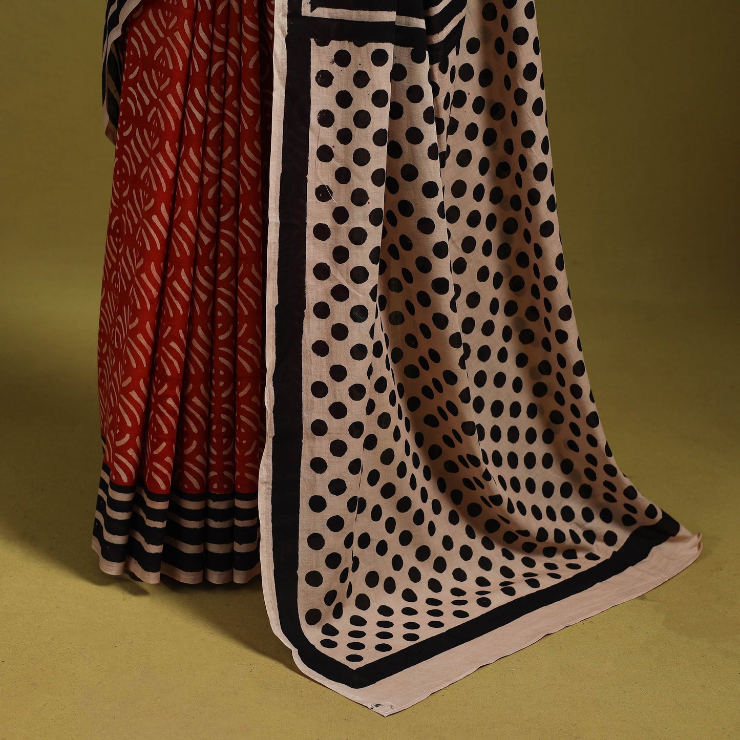 Red - bindaas art natural dyed cotton saree 21 - handcrafted