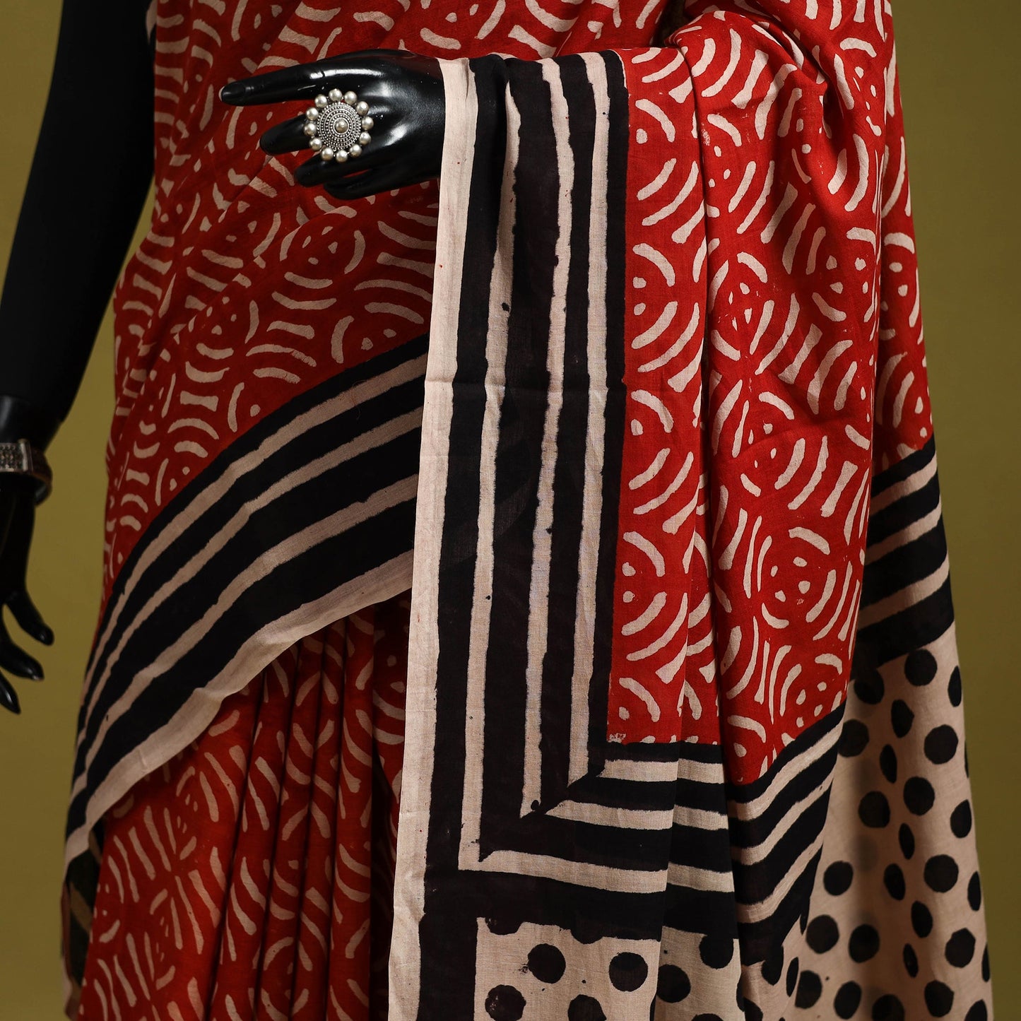 Red - bindaas art natural dyed cotton saree 21 - handcrafted