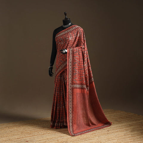 Red - bindaas art natural dyed cotton saree 22 - handcrafted