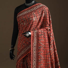 Red - bindaas art natural dyed cotton saree 22 - handcrafted