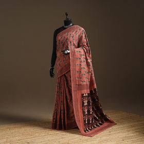 Red - bindaas art natural dyed cotton saree 26 - handcrafted