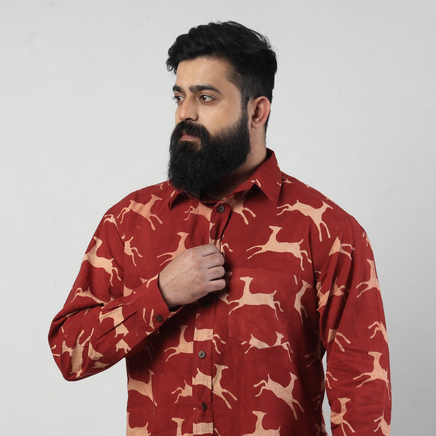 Bindaas Block Art Printed Cotton Men Full Sleeve Shirt