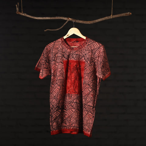  Bindaas Natural Dyed Art Block Print Round Neck T-shirt in Pure Cotton 