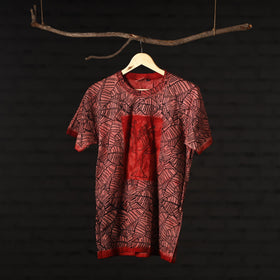  Bindaas Natural Dyed Art Block Print Round Neck T-shirt in Pure Cotton 