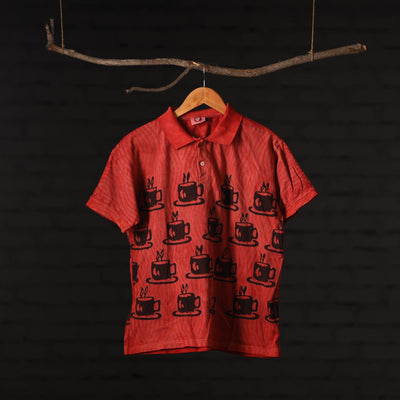 Bindaas Natural Dyed Art Block Print Unisex Polo Collar T-shirt